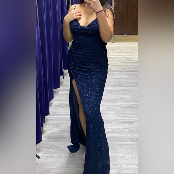 Windsor Dresses Windsor Celina Glitter Knit Mermaid Dress Navy Blue
